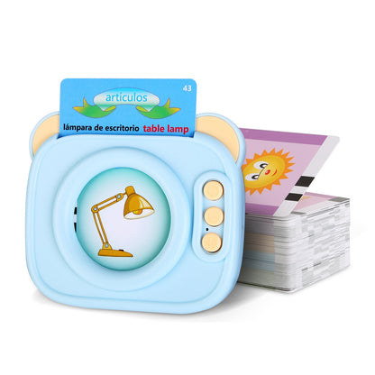 Blue-Pink Color Options -- 1Pc Spanish & English Talking Flash Cards 224 Sight Words Bilingual Flash Cards Rechargeable Card Early Educational Toy For Boys Girls Aged 1 2 3 4 5 6 7 8 Years Old