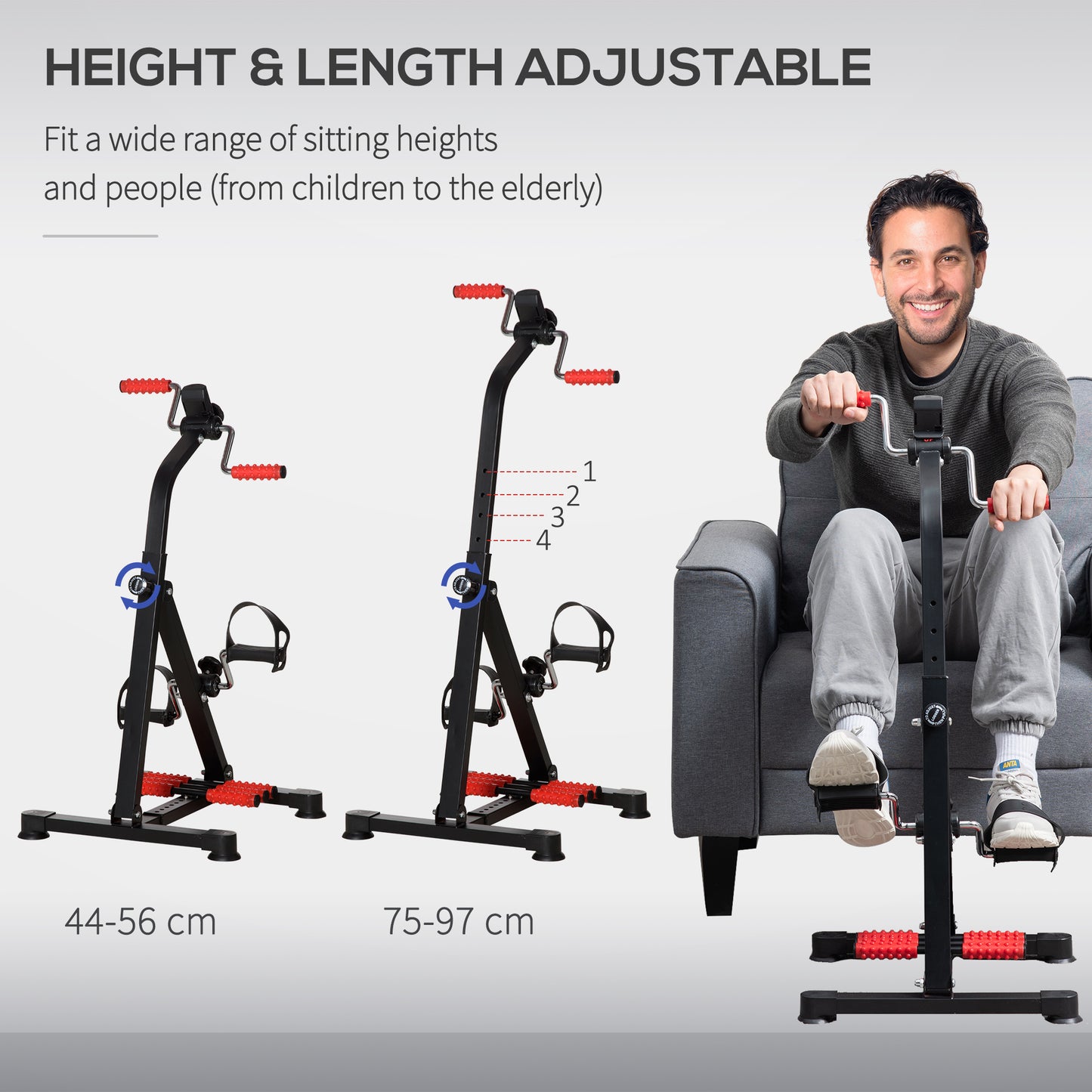 Pedal Exerciser, Hand Arm Knee and Leg Exercise Machine for Seniors, Height-adjustable, with LCD Display and Foot Massage Roller