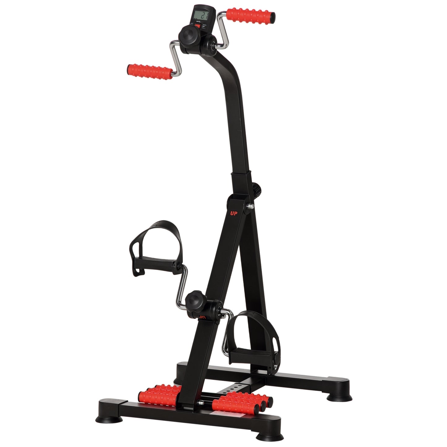 Pedal Exerciser, Hand Arm Knee and Leg Exercise Machine for Seniors, Height-adjustable, with LCD Display and Foot Massage Roller