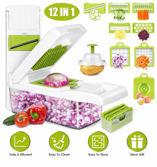 1Set 12 In 1 Vegetable Chopper With Container Kitchen Food Slicer Dicer Grater Peeler Egg Separator Hand Protector For Onion Salad Potato