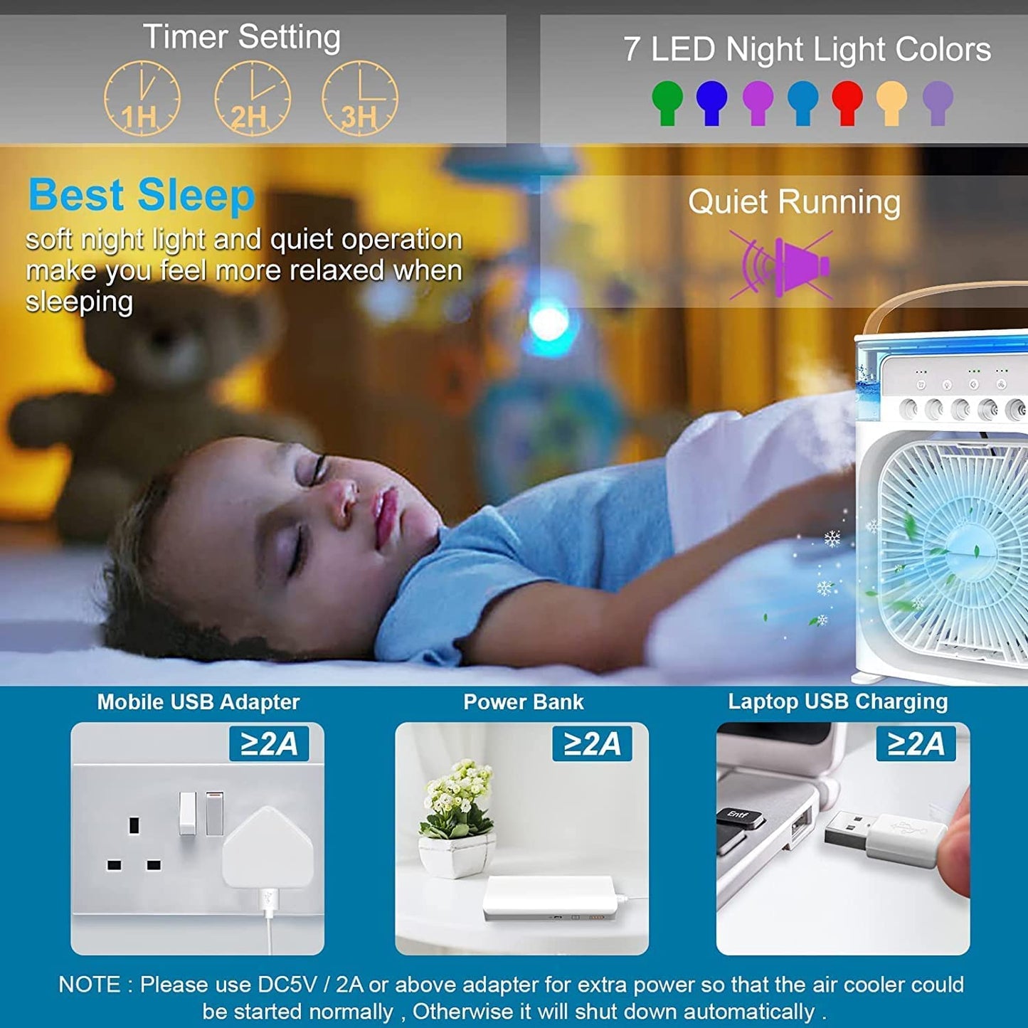 Portable 3-in-1 Mini Air Cooler Fan | USB Personal Cooling for Home & Office | Quiet & Energy Efficient