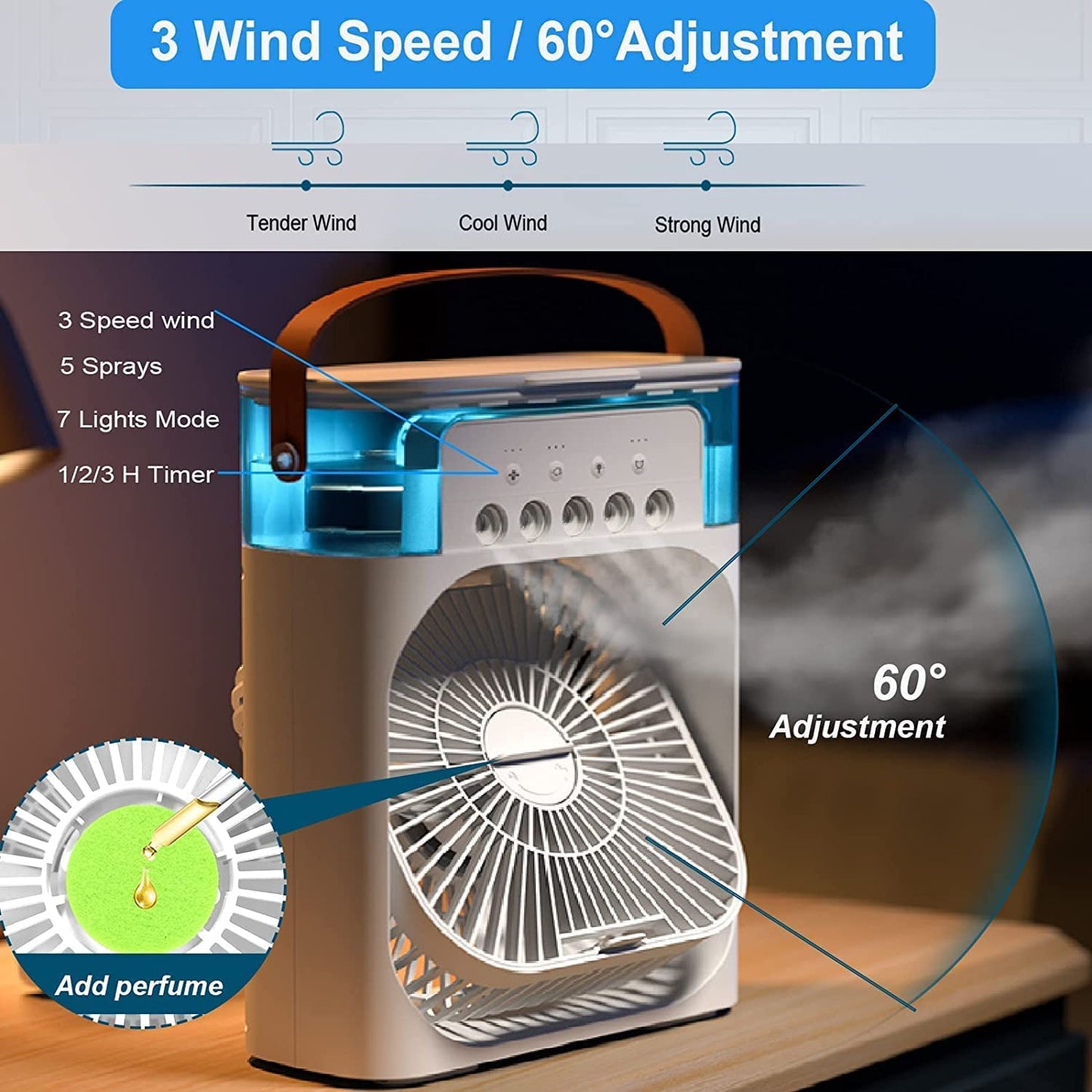 Portable 3-in-1 Mini Air Cooler Fan | USB Personal Cooling for Home & Office | Quiet & Energy Efficient