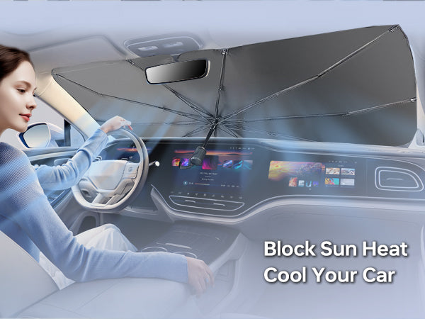 Foldable Car Sun Shade Umbrella – Heat Blocker (Black)